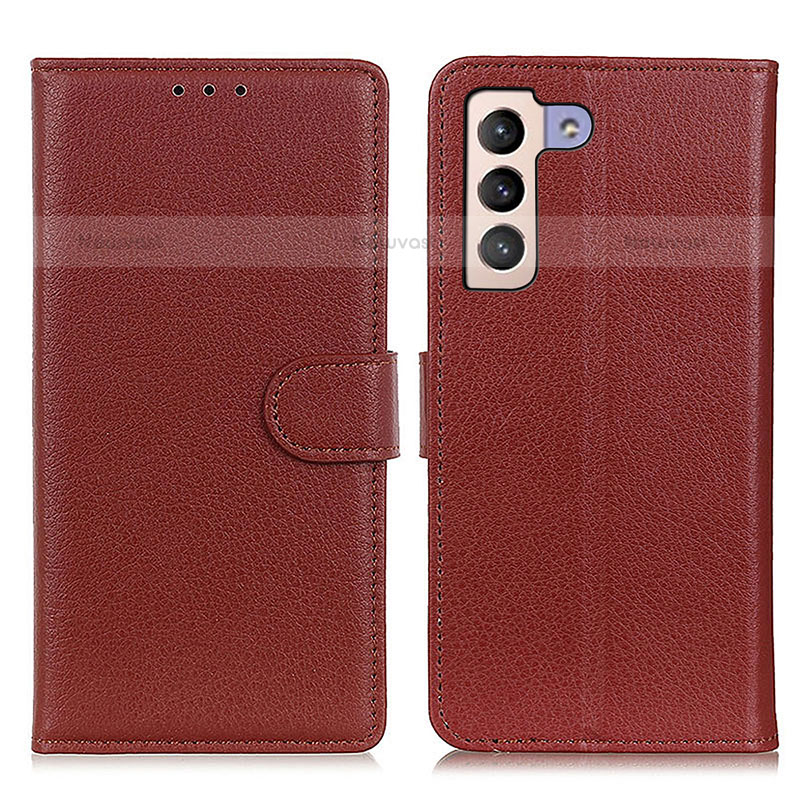 Leather Case Stands Flip Cover Holder A03D for Samsung Galaxy S21 Plus 5G Brown