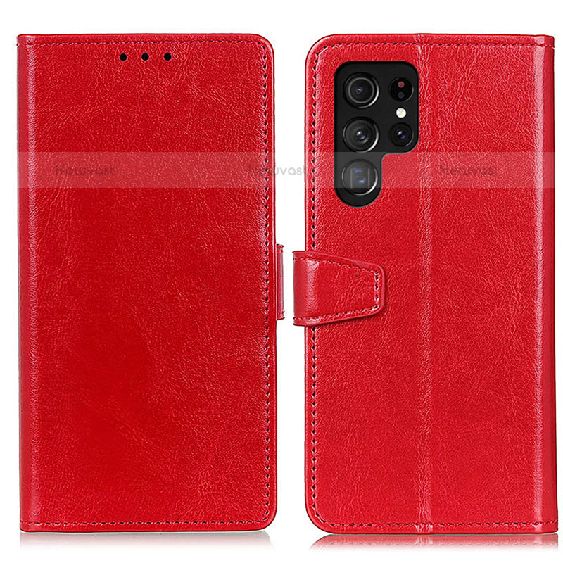 Leather Case Stands Flip Cover Holder A03D for Samsung Galaxy S22 Ultra 5G Red