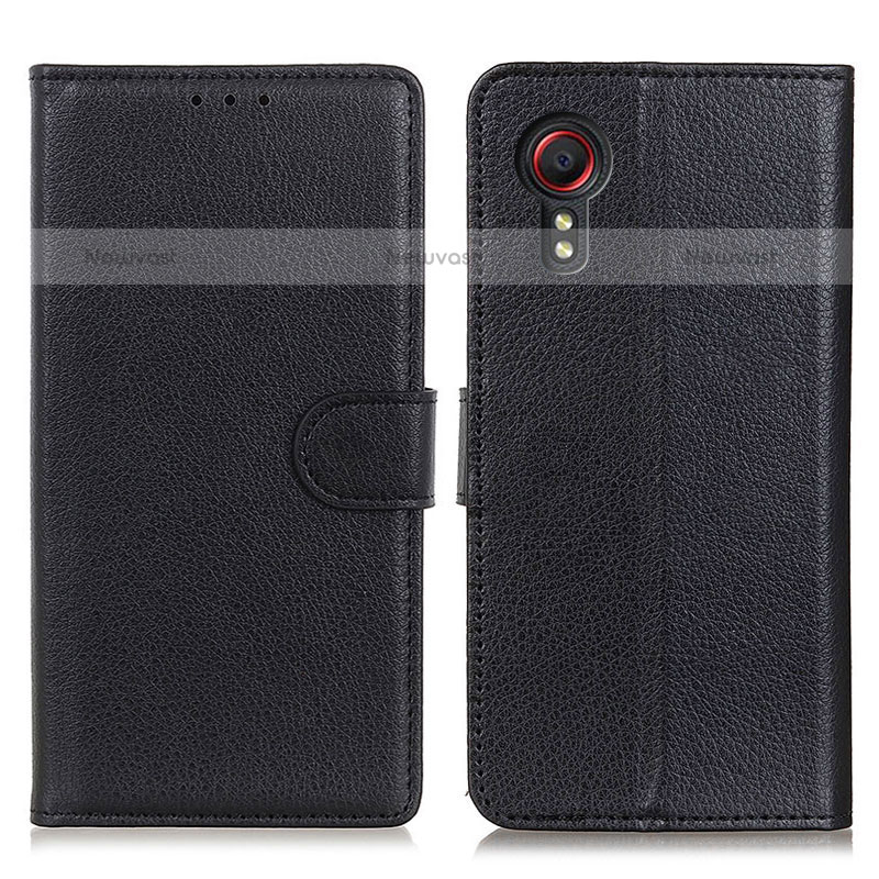 Leather Case Stands Flip Cover Holder A03D for Samsung Galaxy XCover 5 SM-G525F Black