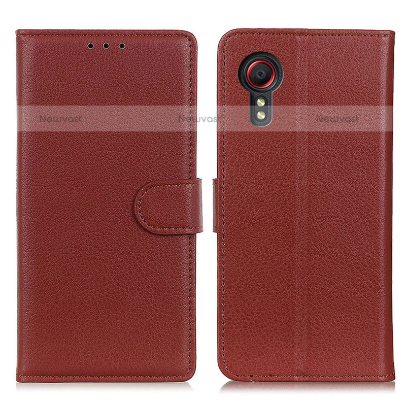 Leather Case Stands Flip Cover Holder A03D for Samsung Galaxy XCover 5 SM-G525F Brown