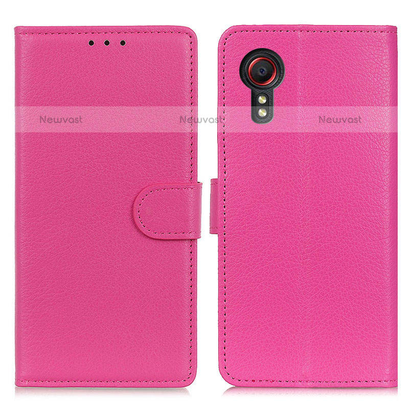 Leather Case Stands Flip Cover Holder A03D for Samsung Galaxy XCover 5 SM-G525F Hot Pink