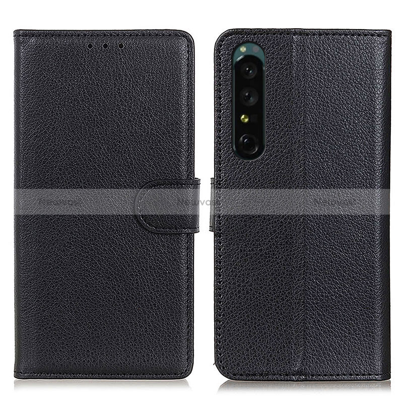 Leather Case Stands Flip Cover Holder A03D for Sony Xperia 1 IV Black