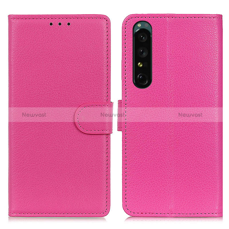 Leather Case Stands Flip Cover Holder A03D for Sony Xperia 1 IV Hot Pink