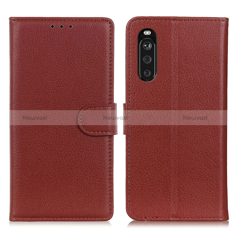 Leather Case Stands Flip Cover Holder A03D for Sony Xperia 10 III Lite Brown