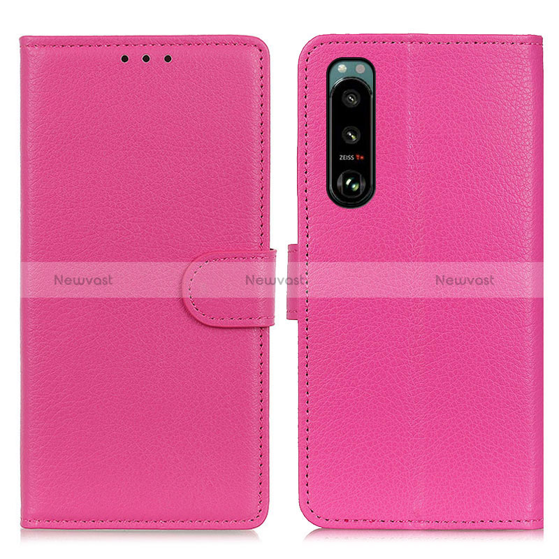 Leather Case Stands Flip Cover Holder A03D for Sony Xperia 5 III Hot Pink