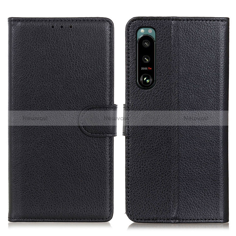 Leather Case Stands Flip Cover Holder A03D for Sony Xperia 5 III SO-53B Black