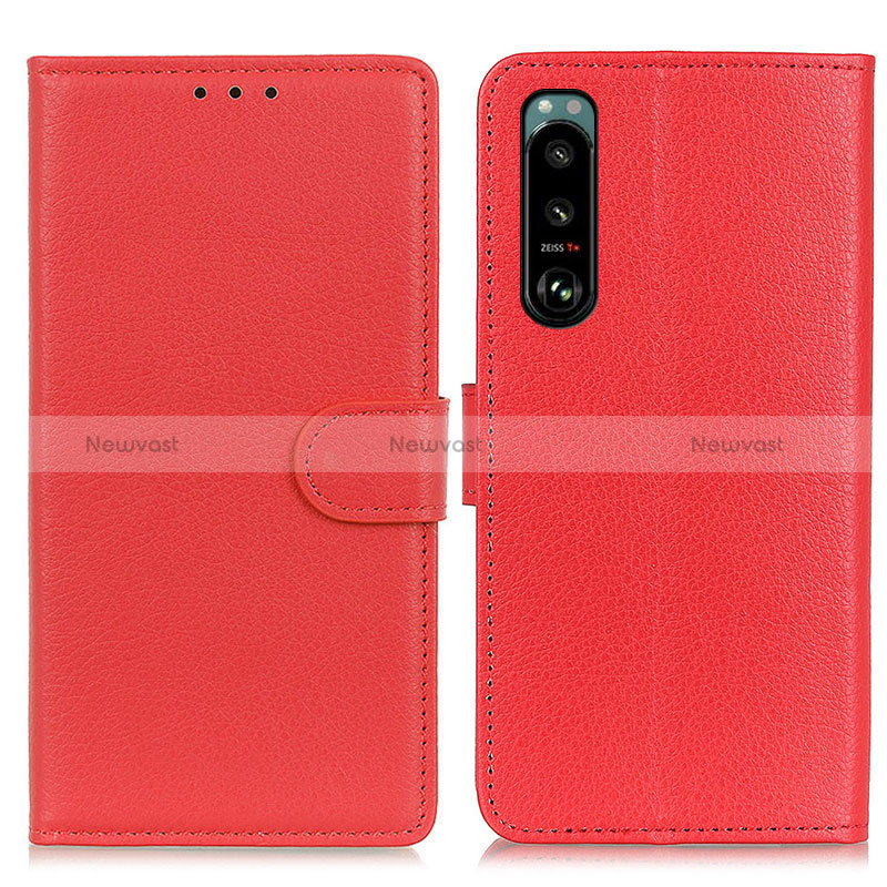 Leather Case Stands Flip Cover Holder A03D for Sony Xperia 5 III SO-53B Red