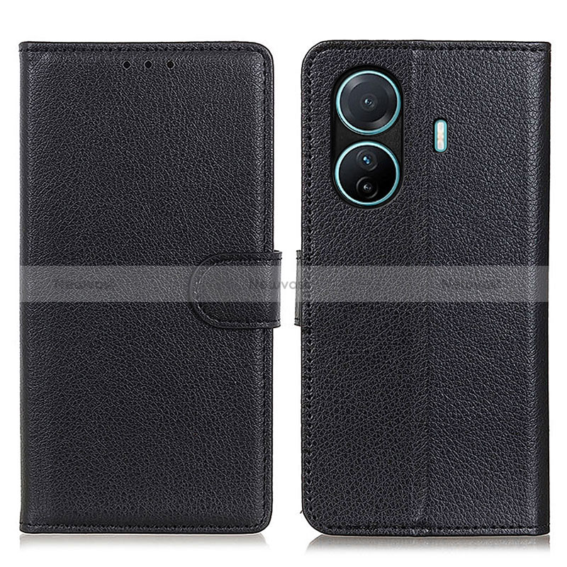 Leather Case Stands Flip Cover Holder A03D for Vivo T1 5G Black