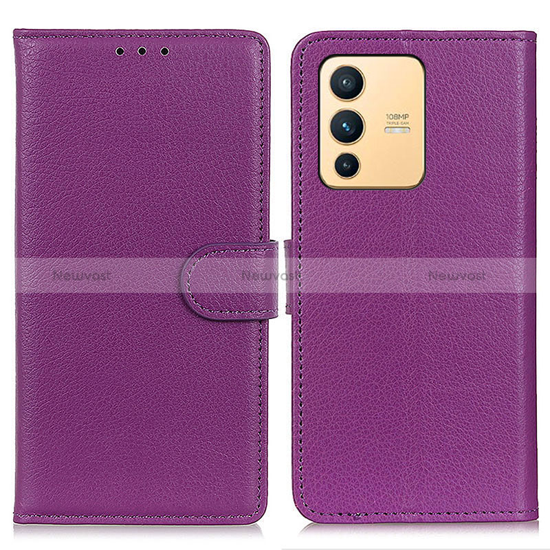 Leather Case Stands Flip Cover Holder A03D for Vivo V23 5G Purple