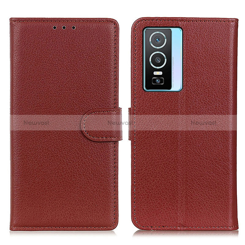 Leather Case Stands Flip Cover Holder A03D for Vivo Y74s 5G Brown