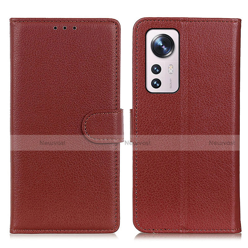 Leather Case Stands Flip Cover Holder A03D for Xiaomi Mi 12 5G Brown