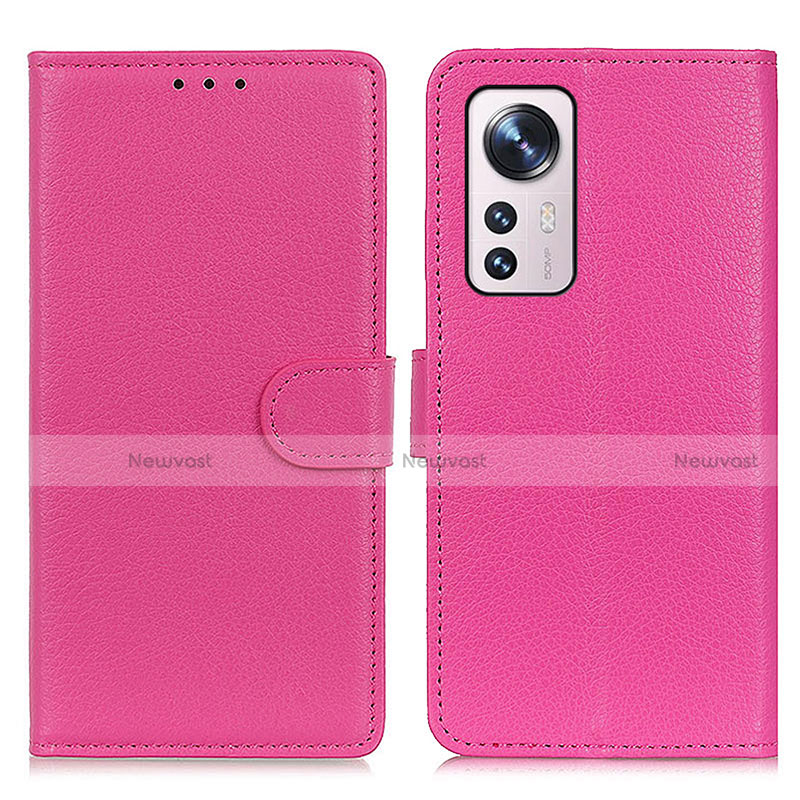 Leather Case Stands Flip Cover Holder A03D for Xiaomi Mi 12 5G Hot Pink