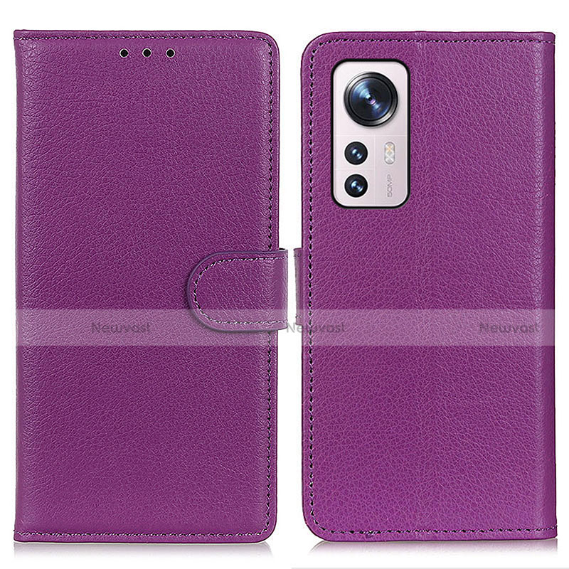 Leather Case Stands Flip Cover Holder A03D for Xiaomi Mi 12 5G Purple