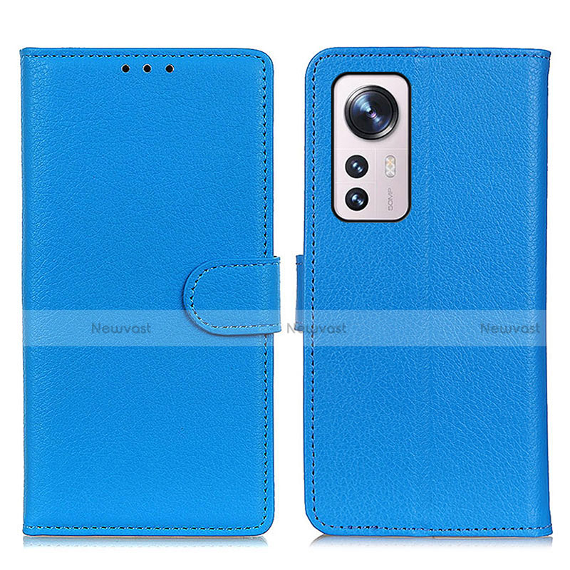 Leather Case Stands Flip Cover Holder A03D for Xiaomi Mi 12 5G Sky Blue