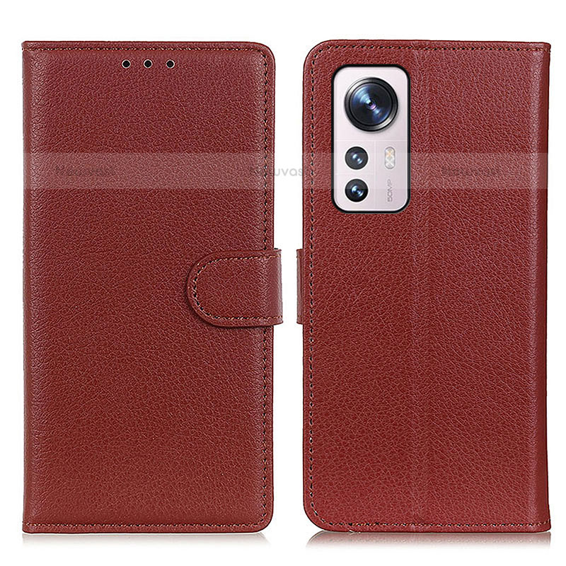 Leather Case Stands Flip Cover Holder A03D for Xiaomi Mi 12 Lite 5G Brown