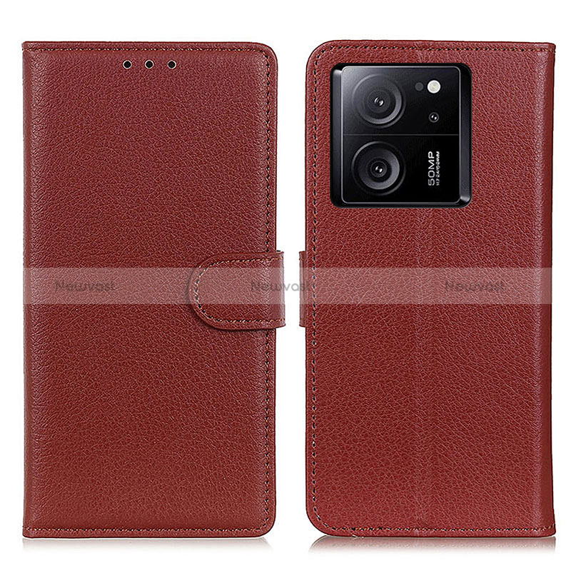 Leather Case Stands Flip Cover Holder A03D for Xiaomi Mi 13T 5G Brown