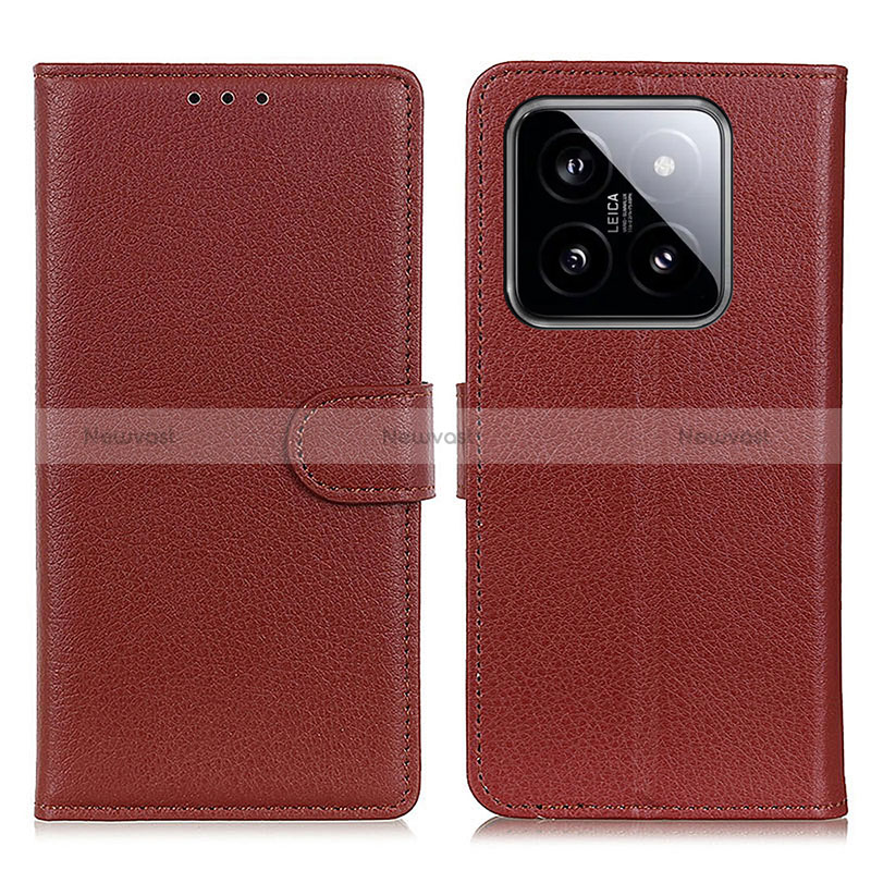 Leather Case Stands Flip Cover Holder A03D for Xiaomi Mi 14 Pro 5G Brown