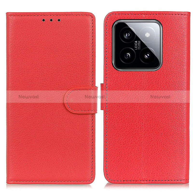 Leather Case Stands Flip Cover Holder A03D for Xiaomi Mi 14 Pro 5G Red