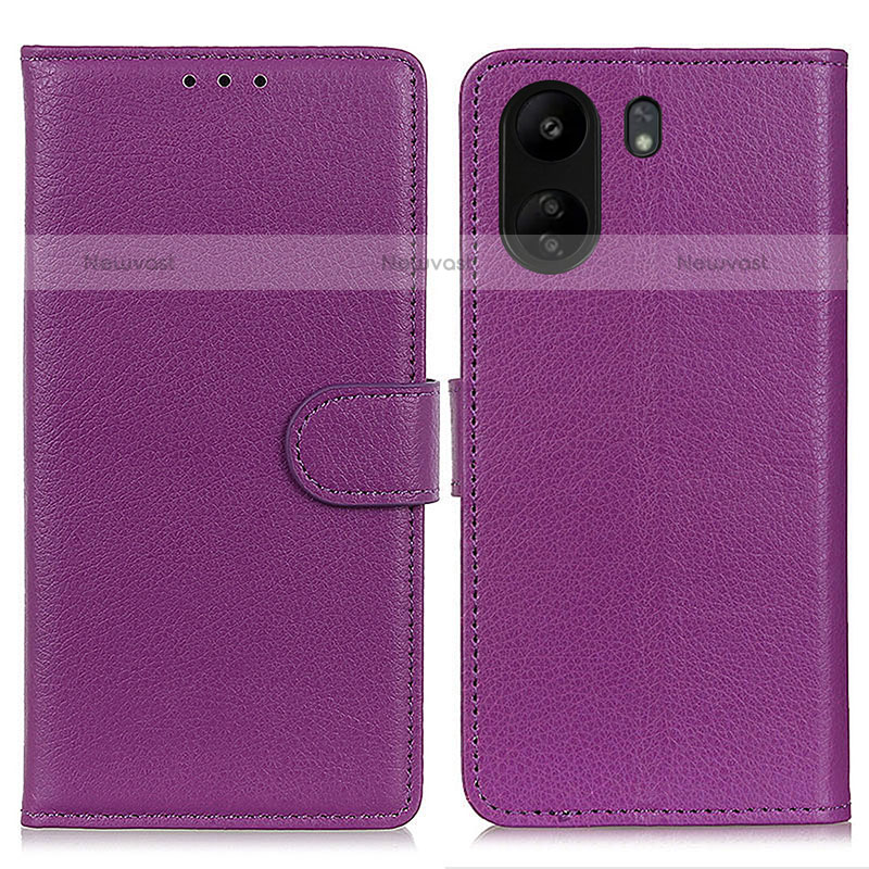 Leather Case Stands Flip Cover Holder A03D for Xiaomi Poco C65 Purple