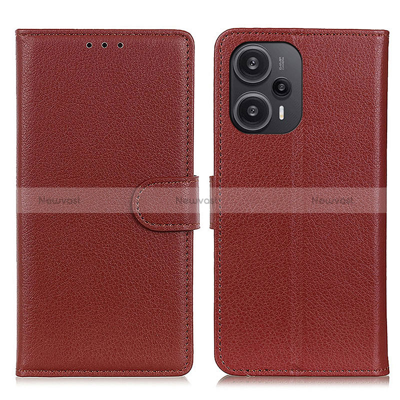 Leather Case Stands Flip Cover Holder A03D for Xiaomi Poco F5 5G Brown