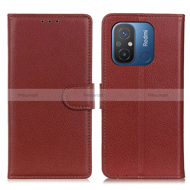 Leather Case Stands Flip Cover Holder A03D for Xiaomi Redmi 11A 4G Brown