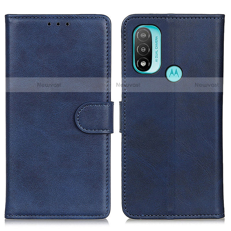 Leather Case Stands Flip Cover Holder A04D for Motorola Moto E20 Blue