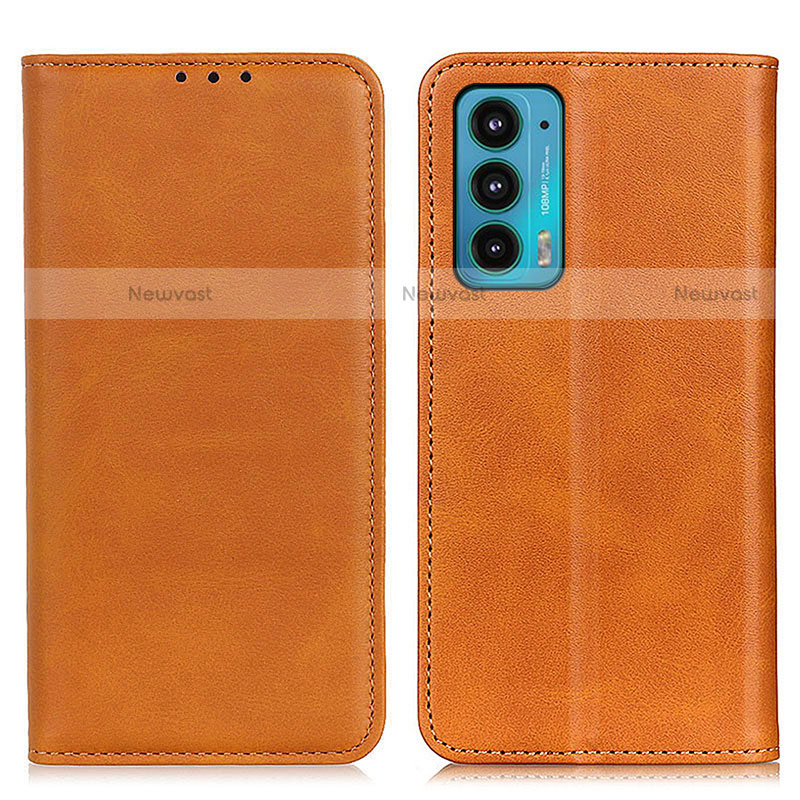 Leather Case Stands Flip Cover Holder A04D for Motorola Moto Edge 20 5G Light Brown