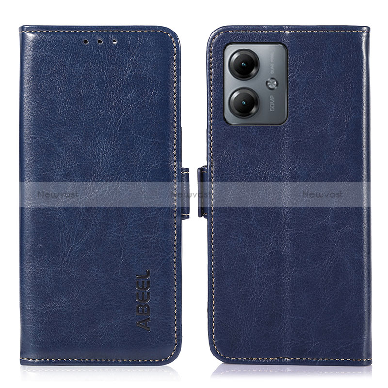 Leather Case Stands Flip Cover Holder A04D for Motorola Moto G14 Blue