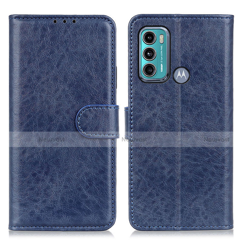 Leather Case Stands Flip Cover Holder A04D for Motorola Moto G60 Blue