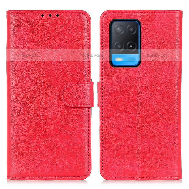 Leather Case Stands Flip Cover Holder A04D for Oppo A54 4G Red