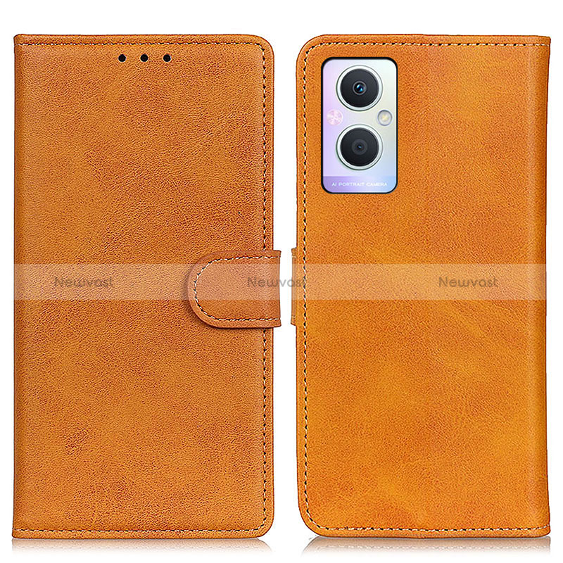 Leather Case Stands Flip Cover Holder A04D for Oppo A96 5G Brown