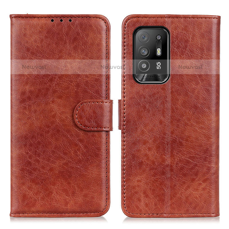Leather Case Stands Flip Cover Holder A04D for Oppo F19 Pro+ Plus 5G Brown