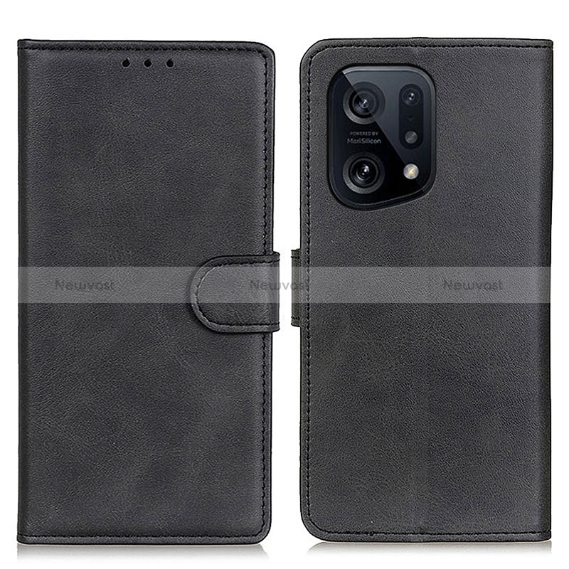 Leather Case Stands Flip Cover Holder A04D for Oppo Find X5 5G Black