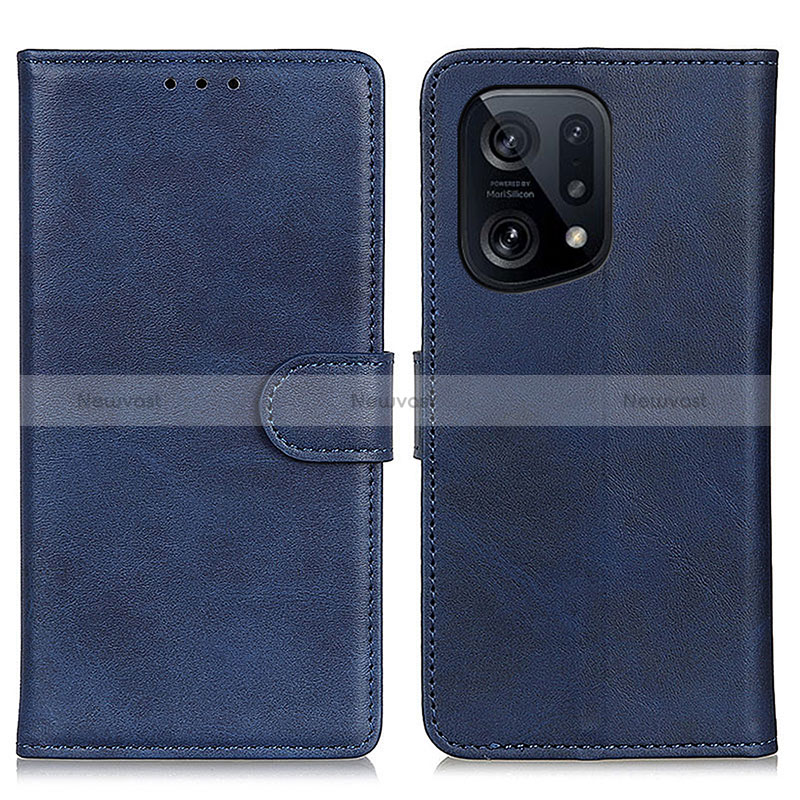 Leather Case Stands Flip Cover Holder A04D for Oppo Find X5 5G Blue