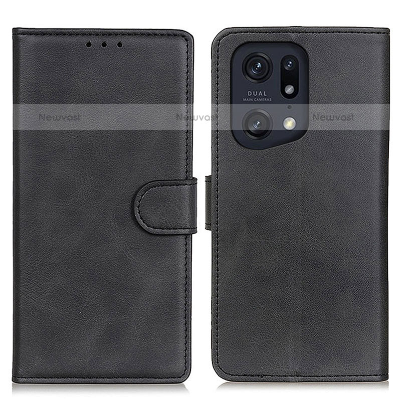 Leather Case Stands Flip Cover Holder A04D for Oppo Find X5 Pro 5G Black