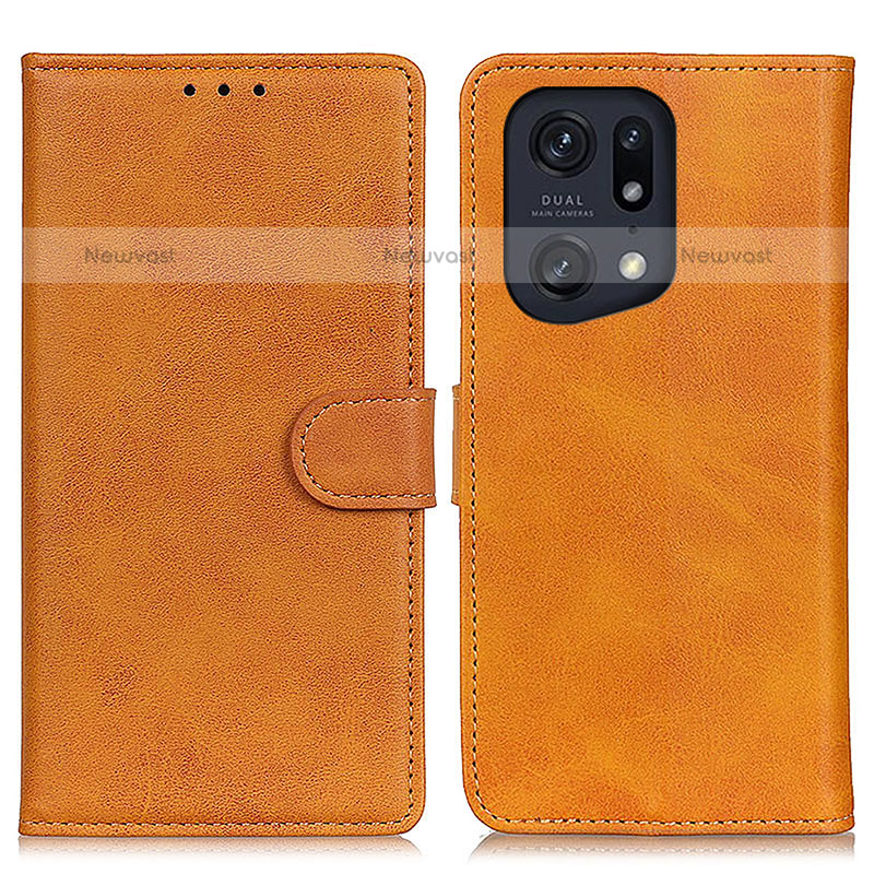 Leather Case Stands Flip Cover Holder A04D for Oppo Find X5 Pro 5G Brown