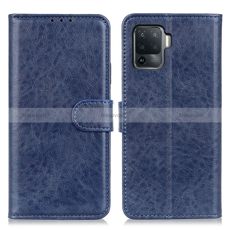 Leather Case Stands Flip Cover Holder A04D for Oppo Reno5 Lite Blue