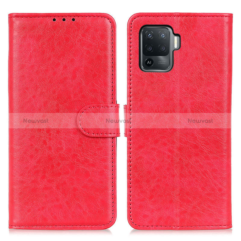 Leather Case Stands Flip Cover Holder A04D for Oppo Reno5 Lite Red