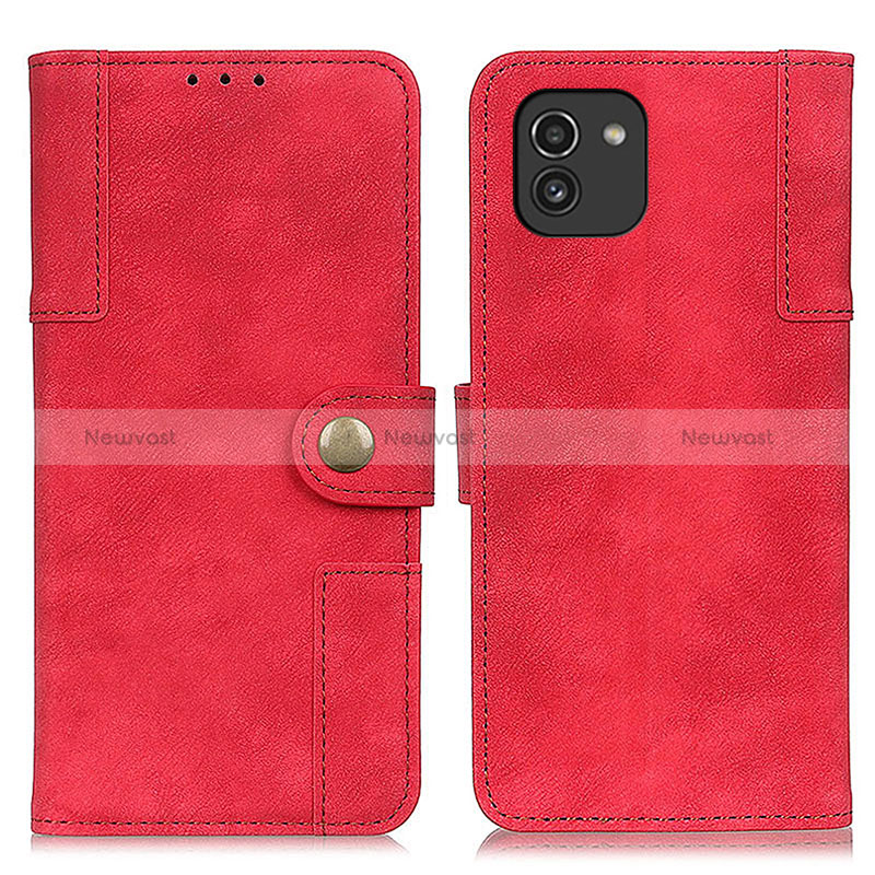 Leather Case Stands Flip Cover Holder A04D for Samsung Galaxy A03 Red