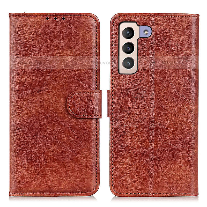 Leather Case Stands Flip Cover Holder A04D for Samsung Galaxy S21 FE 5G Brown