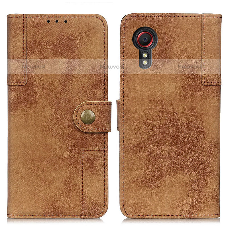 Leather Case Stands Flip Cover Holder A04D for Samsung Galaxy XCover 5 SM-G525F Brown