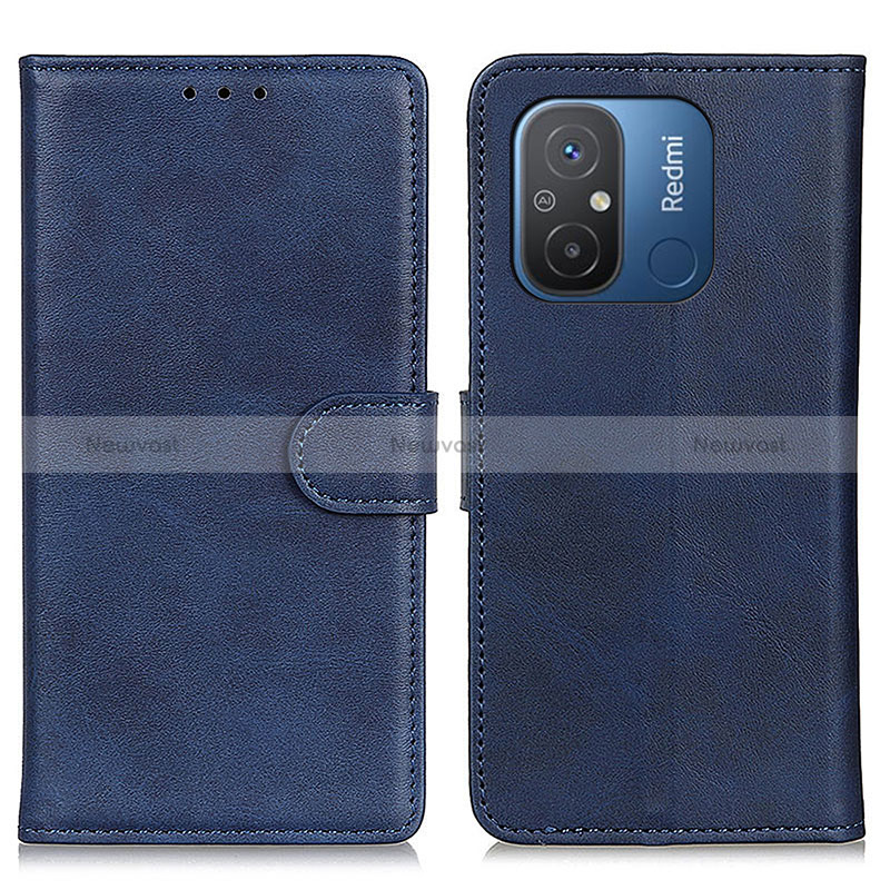 Leather Case Stands Flip Cover Holder A04D for Xiaomi Redmi 12C 4G Blue