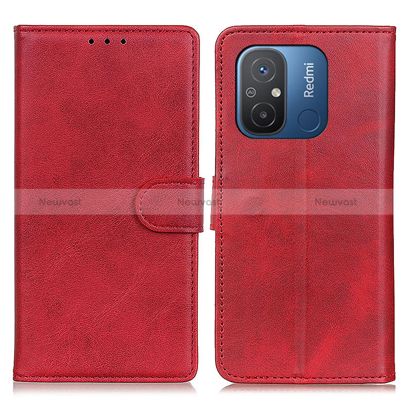 Leather Case Stands Flip Cover Holder A04D for Xiaomi Redmi 12C 4G Red