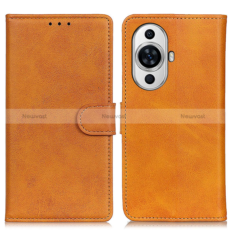 Leather Case Stands Flip Cover Holder A05D for Huawei Nova 11 Pro Brown