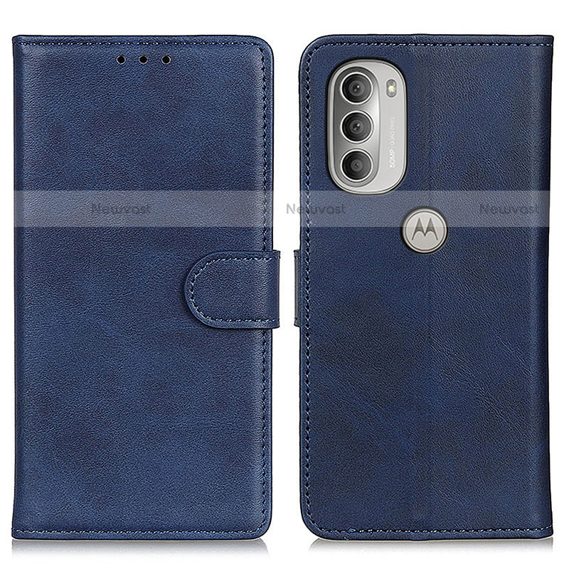 Leather Case Stands Flip Cover Holder A05D for Motorola Moto G51 5G Blue