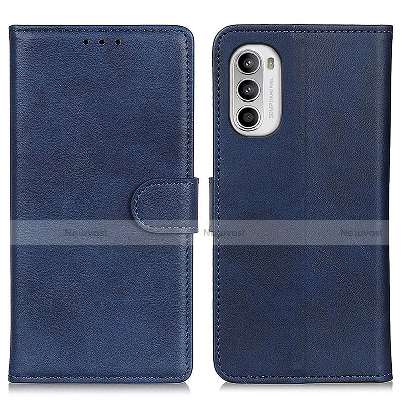 Leather Case Stands Flip Cover Holder A05D for Motorola MOTO G52 Blue