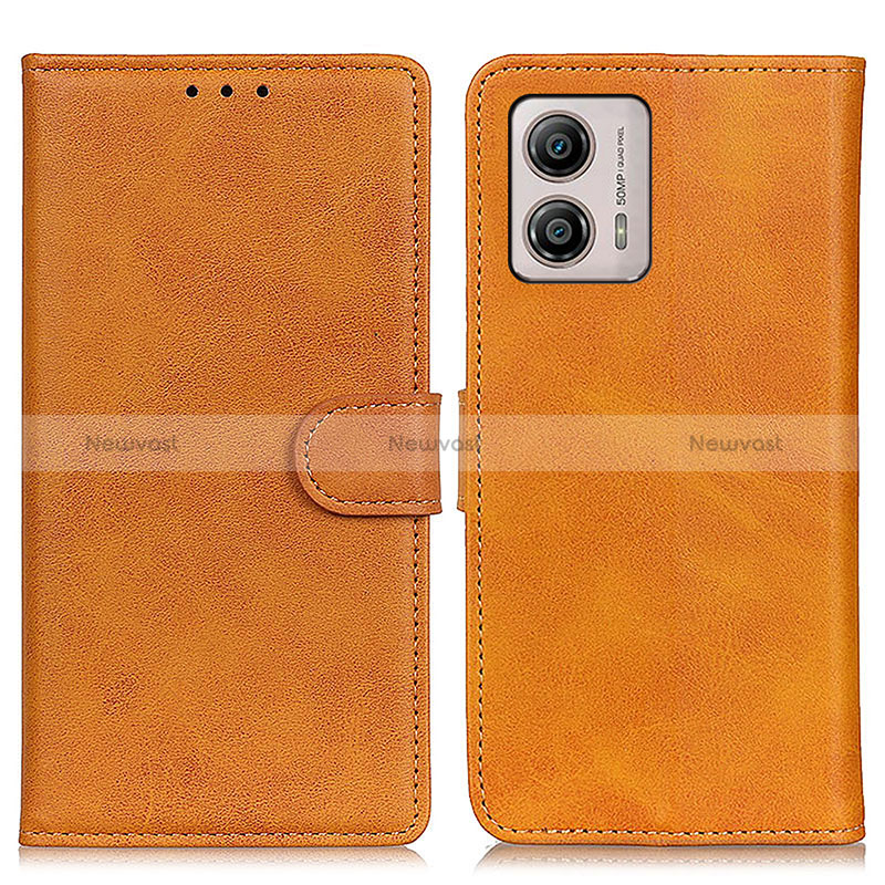 Leather Case Stands Flip Cover Holder A05D for Motorola Moto G53y 5G Brown