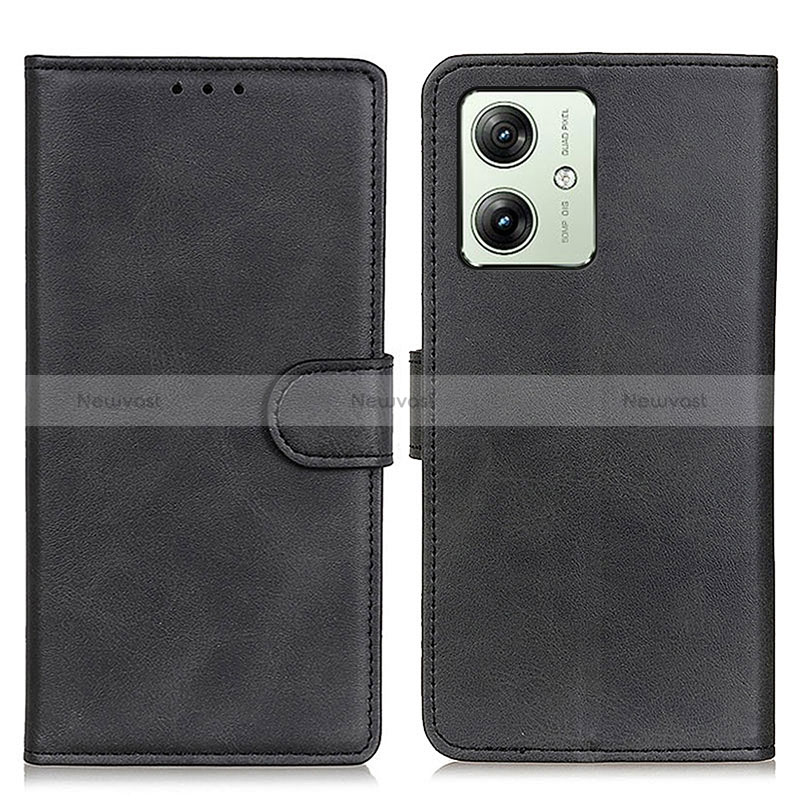 Leather Case Stands Flip Cover Holder A05D for Motorola Moto G54 5G Black