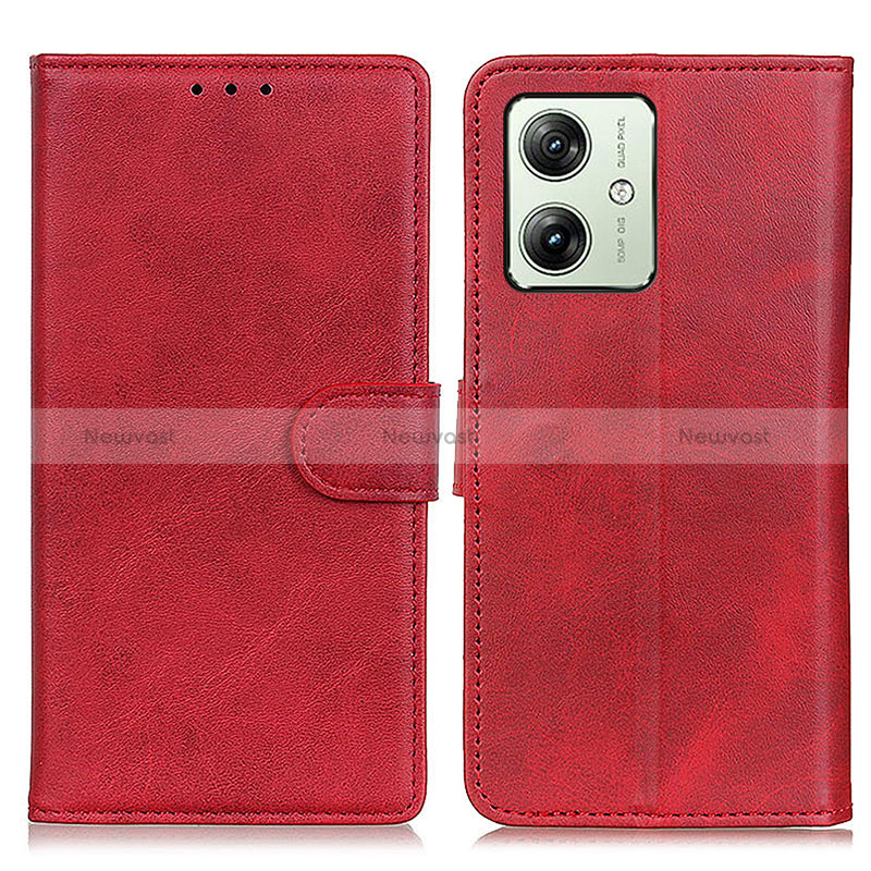 Leather Case Stands Flip Cover Holder A05D for Motorola Moto G54 5G Red