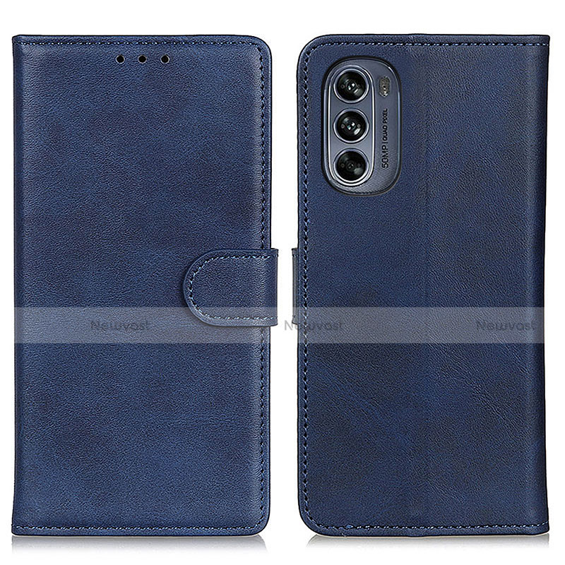 Leather Case Stands Flip Cover Holder A05D for Motorola Moto G62 5G Blue